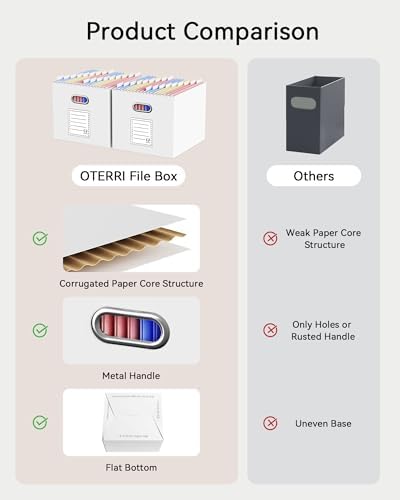 Oterri Portable Collapsible Cardboard File Box with Handle for Letter-Size