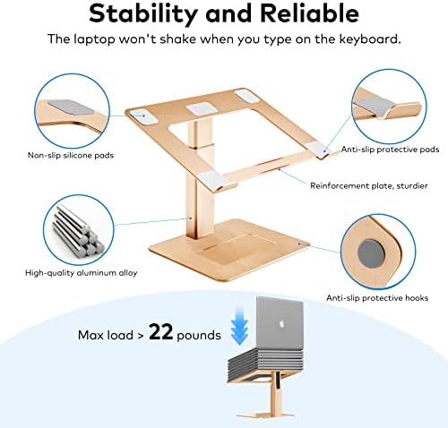 Laptop Stand for Desk, Ergonomic Aluminum Laptop Stand Adjustable Height from 7-15", Sitting and Standing Laptop Riser for 10-17" Notebook