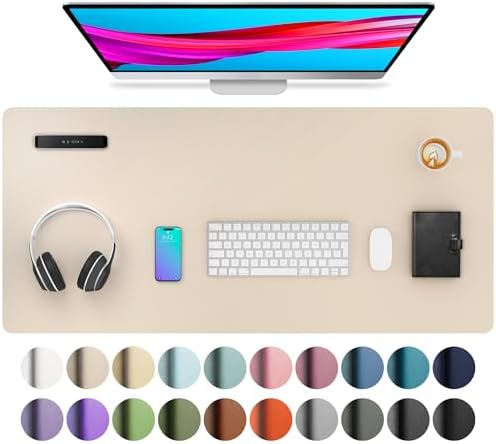 Aothia Leather Desk Pad Protector, Mouse Pad, Office Desk Mat, Non-Slip PU Leather Desk Blotter, Laptop Desk Pad, Waterproof Desk Writing Pad for Office and Home (Beige, 36" x 17")