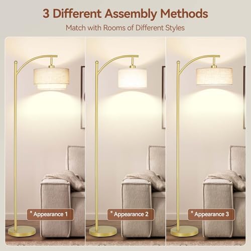 SUNMORY Floor Lamps for Living Room with 12W LED Bulb, Arc Lamp with 3 CCT