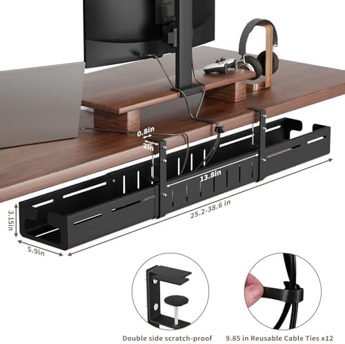 Under Desk Cable Management Tray, Expandable 25.2"–38.6" Cable Tray,Black