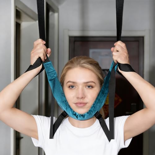 Cervical Neck Traction Device for Horizontal Bar Home Use, Portable Adjustable Neck Stretcher Traction Harness with Hook for Decompression, Chin Comfortable, 330 lbs Support