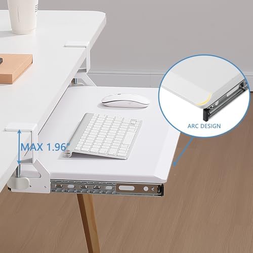 ETHU Small Keyboard Tray Under Desk with Metal Rail, 19.7x11.8", White