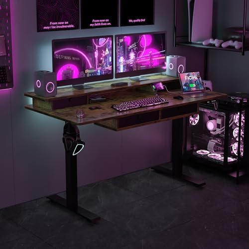 FiCiHi 63x30Inch Standing Desk with Drawers,Electric Height Adjustable Desk