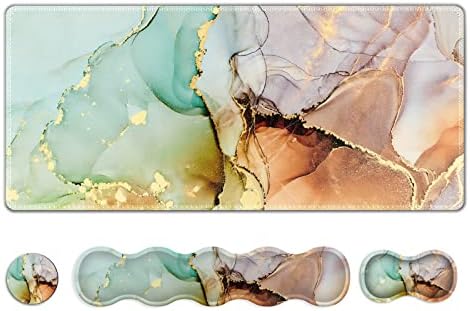 Upgraded Extended Gaming Mouse Pad, Keyboard Wrist Rest Pad, Wrist Support Mousepad Set, Artso Large Rubber Base Stitched Edges Desk Pad (35 x15.5 in) for Office, Home,Abstract Art Marble
