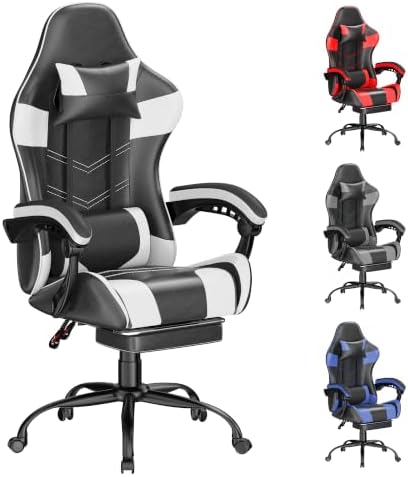 Gaming Chair with Footrest, Ergonomic Video Game Chair for Adults, White