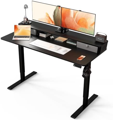 Kingant 55x24 Inch Electric Standing Desk with Dual Drawers, Black