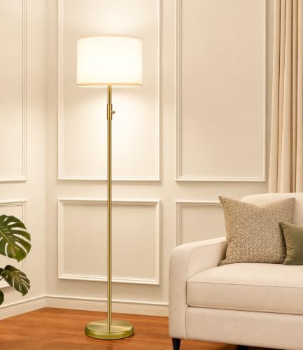 Floor Lamp Simple Design with Shade, Small Tall Lamps for Living Room Bedroom Office Dining Room Kitchen-Brass