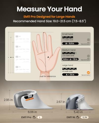 ProtoArc EM11 Pro Ergonomic Mouse for Large Hands, Side Scroll, White