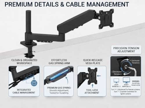 Long Reach Monitor Arm, Single Arm Monitor Mount, 17-32 Inch, VESA