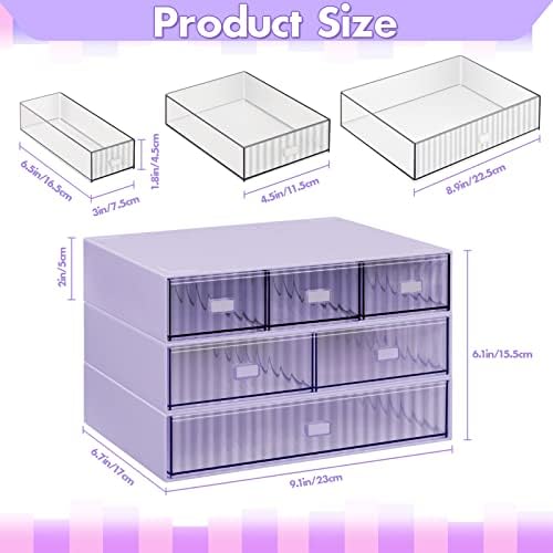 3 Tier Stackable Desk Organizer with 6 Drawers, Plastic Desktop Storage Box Drawers, Detachable Makeup Storage Office Stationery Supplies Organizer for Office School(Purple)