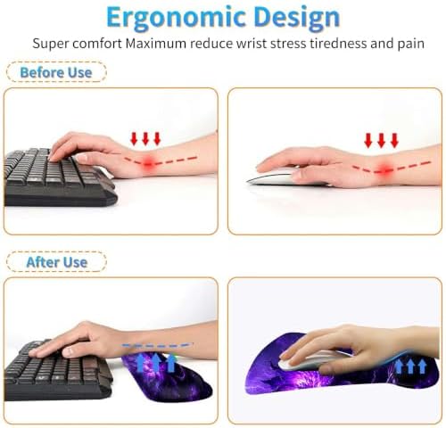 3-in-1 Ergonomic Memory Foam Keyboard Wrist Rest Pad Set, Purple Magic Flower