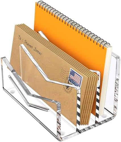 Beego Envelope and Mail Organizer Countertop - 3 Compartments Clear Acrylic Desk Organizer Letter Holder Desktop File Sorter Bill Document Folder Rack for Office, Home, School Desk Organization