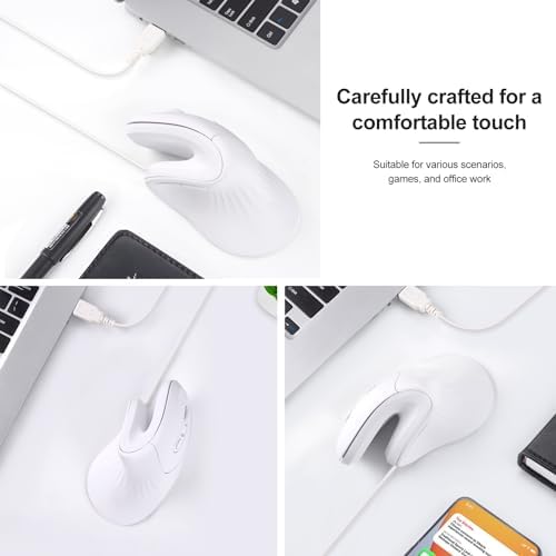 HXMJ-Vertical Mouse Wired,USB Ergonomic Optical Mice,Silent Click,Right Handed-White