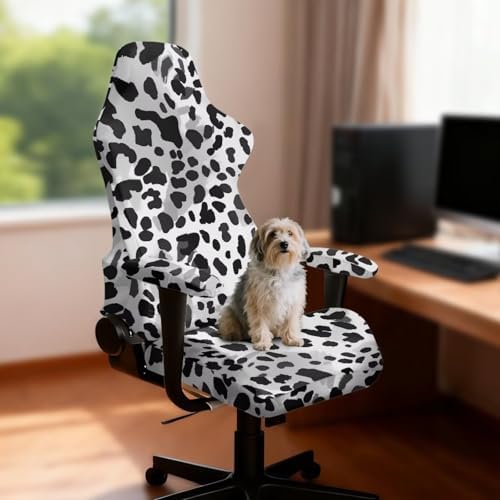 Cow Print Stretch Gaming Chair Cover with Armrest Covers Non Slip Anti Scratch Gaming Chair Slipcover