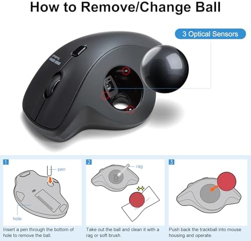 SANWA 40mm/1.57in Trackball, Replacement Ball GMATB39, GMAWTB40, GMABTTB41, Kensington Orbit Fusion, and Other Compatible Trackball Mice, Glossy Black