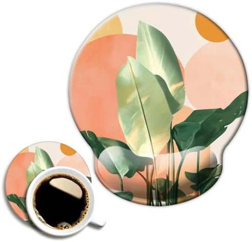 Ergonomic Mouse Pad with Wrist Support,Mouse Pad with Wrist Rest,Relieve Wrist Pain Mousepad Non-Slip Rubber Base,Mouse Pads for Desk,Computers,Laptop,Office,Home,Accessories Plants Orange