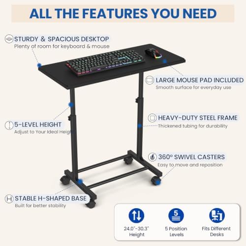 Snughome Mobile Keyboard Tray with Mouse Pad, Adjustable Keyboard Stand