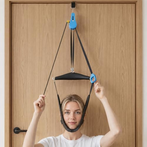 Cervical Traction Device Neck Stretcher Hammock, Over The Door Posture Corrector for Physical Therapy, Back Stretcher Neck Pain Arthritis