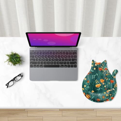 Ergonomic Mouse Pad with Wrist Rest, Cute Cat Memory Foam Padded Pain Relief Non-Slip Wrist Support Mouse Mat for Gaming Work Computer Laptop, Funny Office Supplies Desk Accessory, Cute Flower