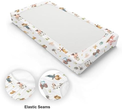 Cartoon Farm Animals Cow Chicken Pigs Sheep Farm Life Tractor Baby Changing Pad Cover,Unisex Farm Nursery Diaper Changing Table Pad Mat Sheet for Boys Girls-16x32