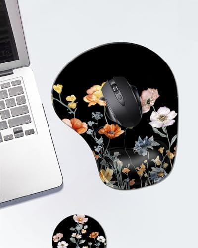 Ergonomic Mouse Pad with Wrist Rest,Comfortable Computer Gel Mouse Pad Wrist Support for Laptop,Pain Relief Mousepad with Non-Slip PU Base Cute Floral