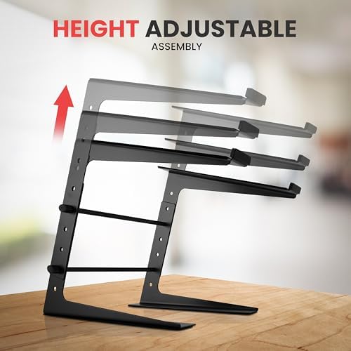 Pyle Portable Adjustable Laptop Stand - Anti-Slip Standing Table Monitor or Computer Desk Workstation Riser with Level Height Alignment for DJ, PC, Gaming, Home or Office