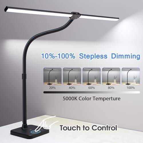 ShineTech LED Desk Lamp, 24W Double Head Desk Light with Wireless Charging