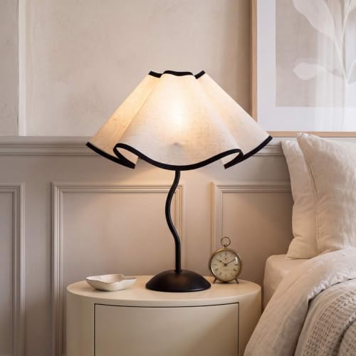Pleated Table Lamp, Dimmable USB Nightstand Lamp with LED Bulb