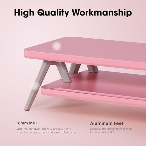 Fenge Dual Monitor Stand Riser, Wooden Desk Shelf with 2-Tier Storage