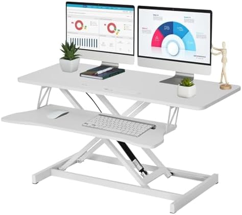 37 Inch Standing Desk Converter, Height Adjustable Desktop Standing Desk, Stand Up Riser Compatibles with 2 Computer, Stand Up Converter Laptop Workstation to 18.8" Tall, Black