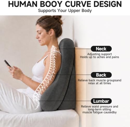 24” Back Pillow with Adjustable Headrest, 2-in-1 Ergonomic Dual-Layer Wedge Backrest for Sitting/Reclining, Lumbar & Neck Support, Bed, Sofa & Floor, Reading, TV, Lounging & Gaming