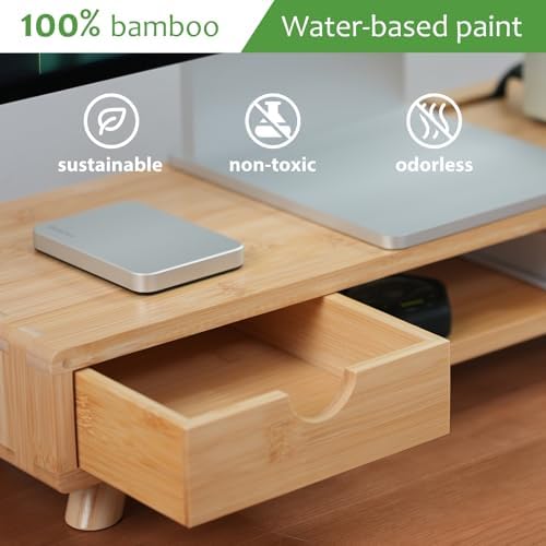 Bamboo Monitor Stand Riser with Drawer