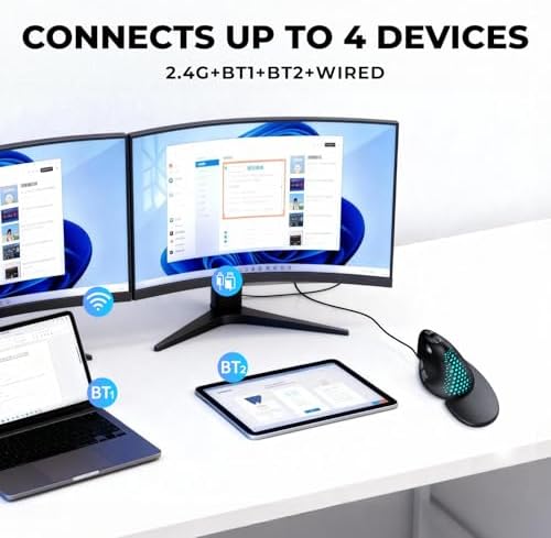 DELUX Seeker Ergonomic Mouse Wireless, Vertical Mouse with OLED Screen, 6 Buttons&Thumb Wheel Function, Silent Click, Up to 7200DPI, Programmable, Rechargeable, BT/2.4G/Wired, RGB Light(M618XSD-Black)
