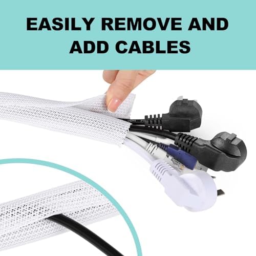 AGPTEK Cable Sleeve, 20ft - 1 inch Cable Management Cord Hider, White