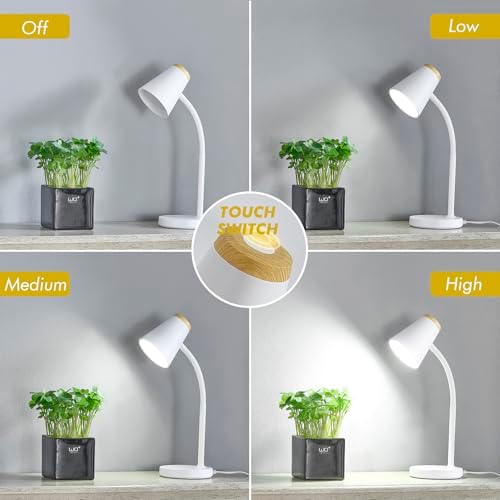 EJIAXIN Desk Lamp for College Dorm Room - Small LED Desk Lamp Touch Dimmable Reading Light for Home Office - Adjustable Flexible Gooseneck Table Lamp for Bedside Bedroom Nightstand White