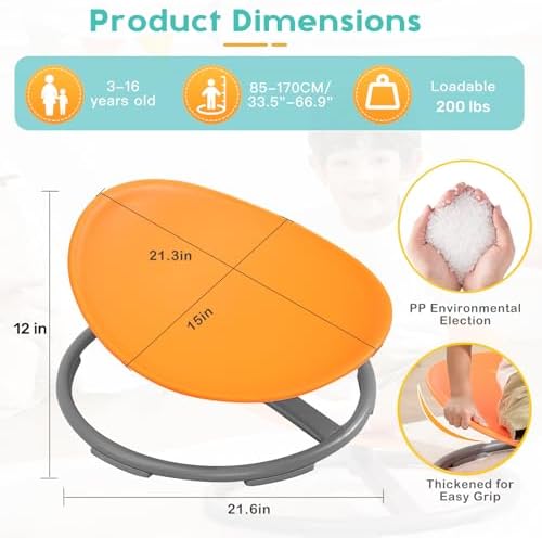 BABAMU Spinning Chair for Autistic Kids, Sensory Swivel Chair, 220LBS Weight Capacity, Autism Sensory Products, Autism Toys, Sensory Toy (Orange, Egg)