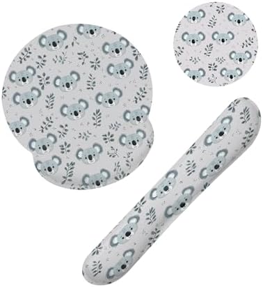 Cute Koala Eucalyptus Leaf Keyboard Wrist Rest Pad Mouse Pad Set,Ergonomic Mousepad Wrist Support Memory Foam Desk Pad for Gaming Office,Non-Slip Rubber Base Easy Typing for Home Office Computers