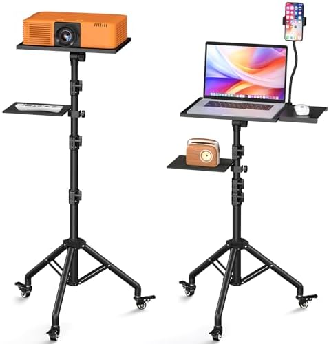 Facilife Projector Stand Tripod on Wheels, Adjustable Height 31-56 Inches, Laptop Tripod Stand Rolling, Heavy Duty Projector Tripod Metal Construction, Multifunctional for Office & Home (31-56 Inches)