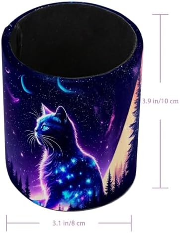 Fantasy Purple Starry Sky Cat Pen Holder Pencil Organizer Cute Pencil Cup Desk Decor Makeup Brush Holder PU Multifunctional Office Supplies for Home Classroom School