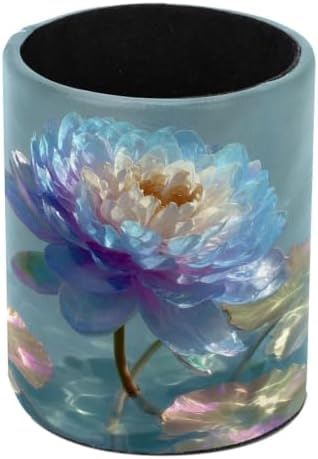 Leather Pen Holder for Desk, Water Lily Pencil Cup Pen Organizer Makeup Brush Holder for Office Home Kids Countertop Desk Accessory Storage
