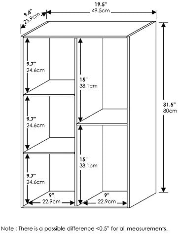 Furinno LUDER Book Shelf, 5-Cube Bookshelf, Reversible Bookcase, 9.4 x 19.5 x 31.5, Easy Assembly, for Living Room, Bedroom, Home Office, White/Pink