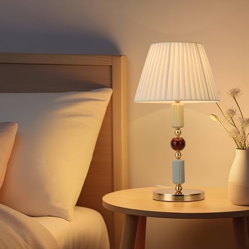White Fabric Shade Table Lamp Modern Metal Desk Lamp with Plug Cord Switch for Bedroom Bedside