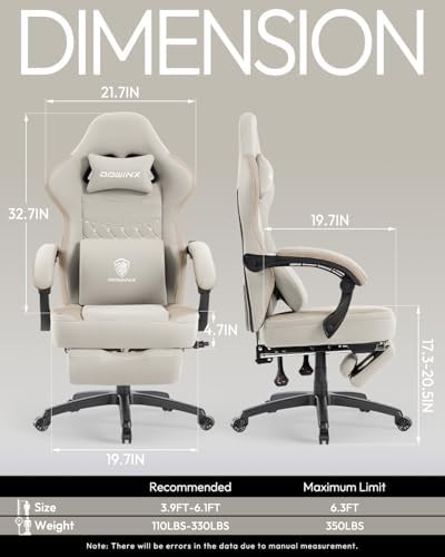 Dowinx Gaming Chair Breathable Fabric Game Chair with Gel Pad and Storage Bag, Comfortable Gamer Chair with Pocket Spring Cushion, Ergonomic Computer Chair with Footrest, Beige and Brown