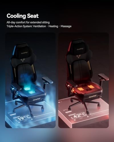 AutoFull M6 Gaming Chair with Climate Control Massage – Ventilated & Heated Seat, 3rd-Gen Active Lumbar Support, 360° Adjustable Armrests, Ergonomic Chair for Gamers & Home Office (Black)