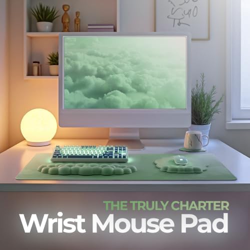 TheTrulyCharter- Cloud Wrist Rest Keyboard, Mouse Pad, Wrist Rest for Computer Keyboard, Cloud Drink Coaster and Simple Mouse Pad. (Sage-Star- Sky)