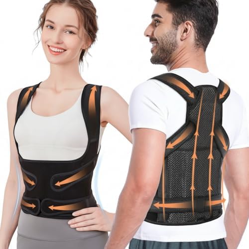 Posture Corrector for Women & Men Adjustable Back Brace for Upper & Lower Back Pain Relief, Spine Alignment & Shoulder Support Breathable Mesh, Improves Posture & Confidence (Large)