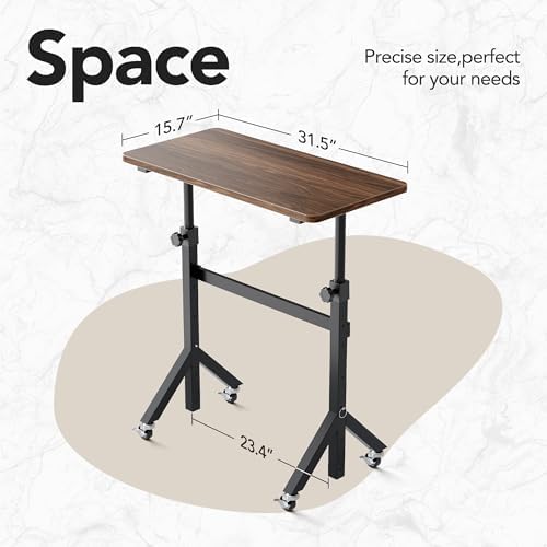 HUANUO 28-46" Small Standing Desk Adjustable Heigh, Mobile Stand Up Desk with Wheels, Portable Rolling Desks for Walking Pad and Treadmill, Computer Laptop Desks for Home Office Space