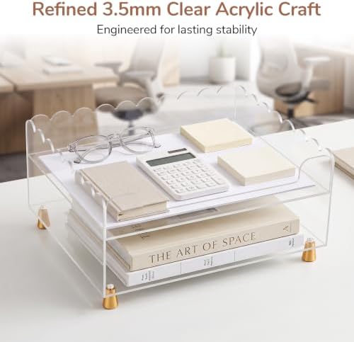 2‑Tier Acrylic Desk Organizer Tray, Scalloped Letter Tray Organizer