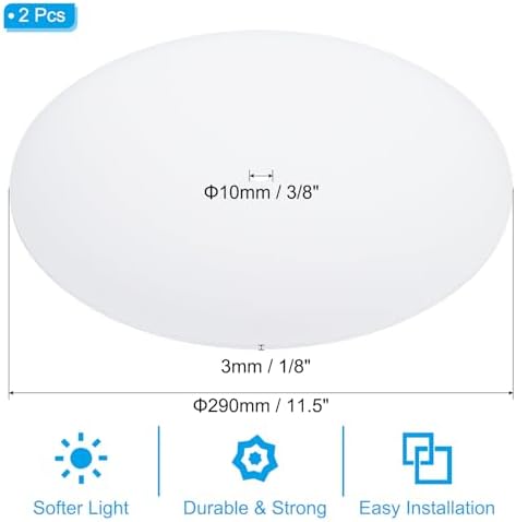 PATIKIL Lampshade Diffuser, 2 Pack 11.5" Diameter with 3/8" Center Hole Round Diffuser for Drum Lampshades Pendants Light Fits 12-14" Openings, Frosted White